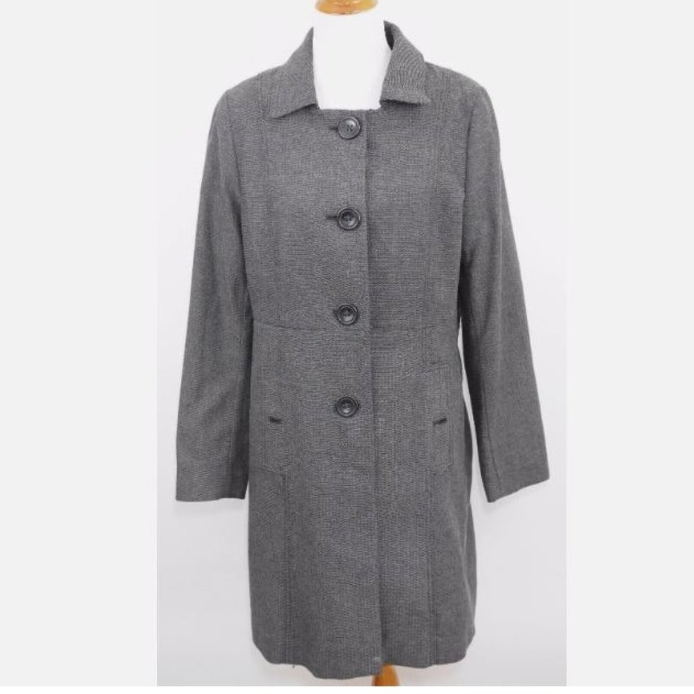 BANANA REPUBLIC Women's L - Gray Tweed Plaid Patterned Trench Coat Jacket Lined